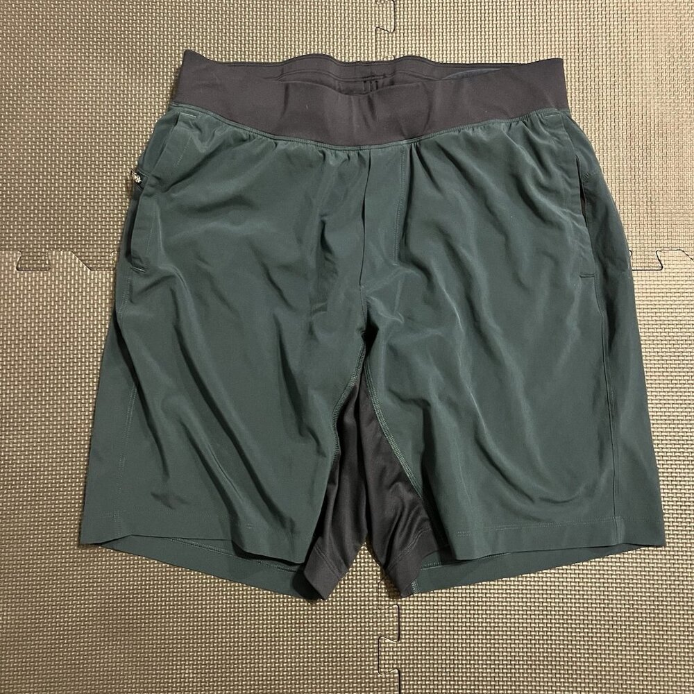 Lululemon Men’s Green Lined Athletic Shorts Zipper Pocket Running Training M 8"